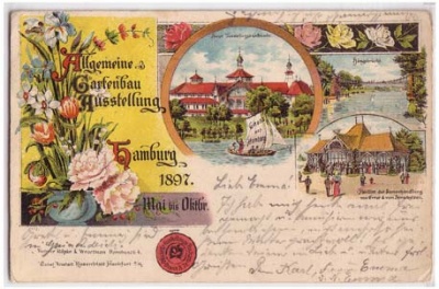 Gartenbau-Ausstellung Hamburg Litho 1897 Sonderstempel